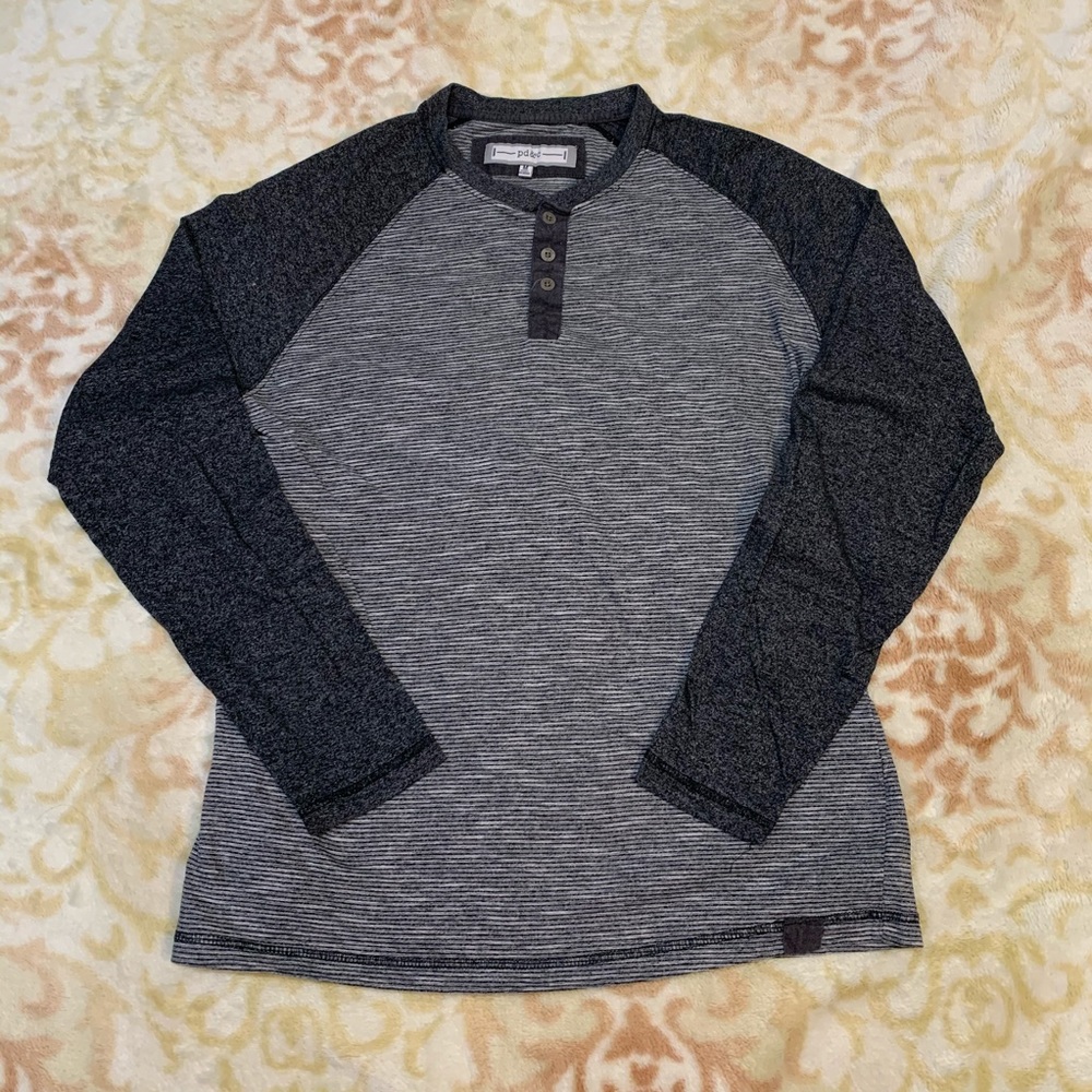Striped Long-Sleeve 1/4 Button Tee